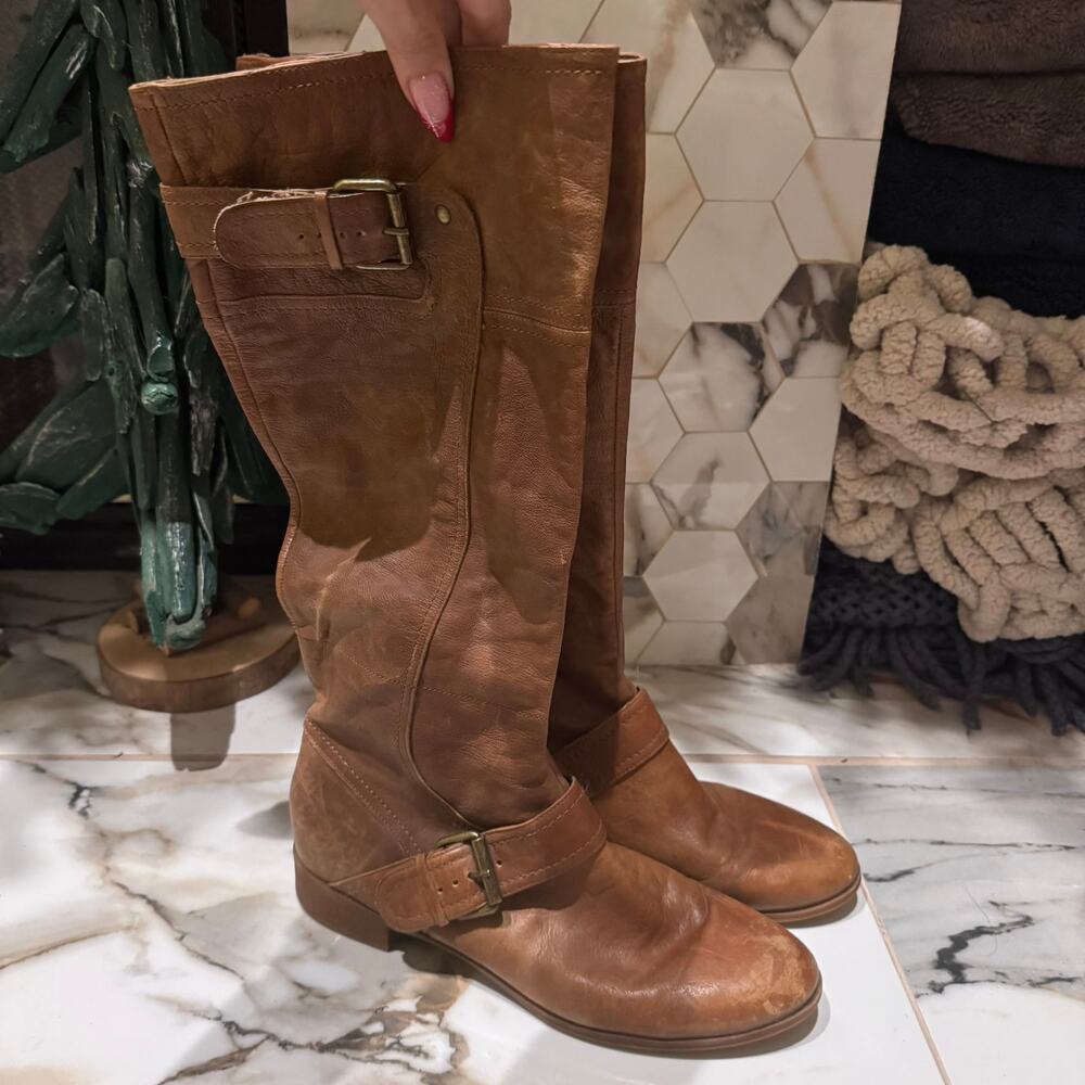 Nine West Vintage America Collection Brown Leather Riding Boots Full Zip Size 9